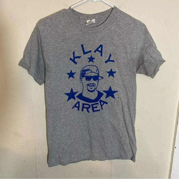 Klay Area Golden State Warriors Grey Tee Blue Thompson Outline Womens Size Small - Picture 1 of 3